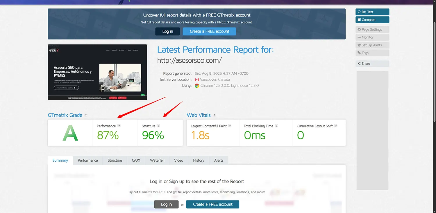 gtmetrix-velocidad-seo-página-web